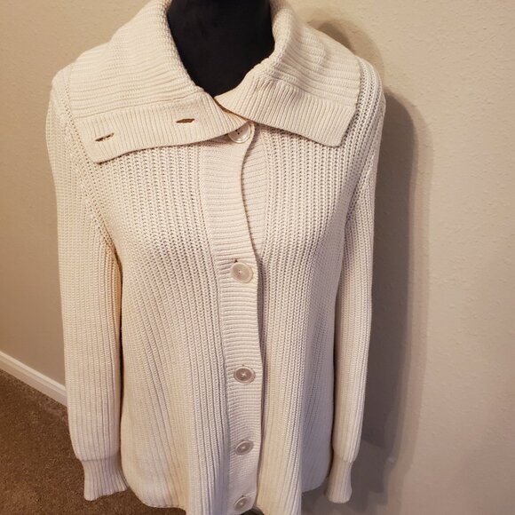 Talbots Long Sleeve cream Women's Cardigan Sweater 100% Cotton Size LP. - Picture 11 of 14